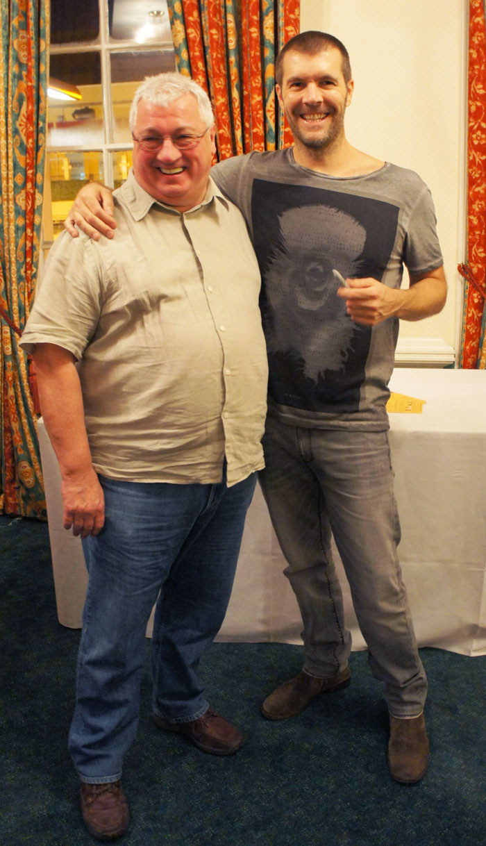The Stroke Comedy Club's manager Ken Jenkins pictured with Rhod Gilbert, 2011